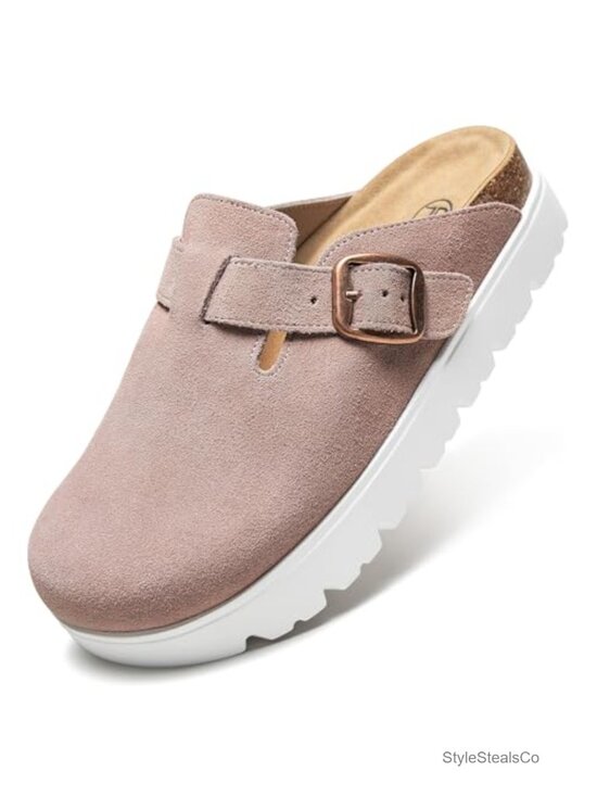 Shoes - Suede Clogs Non-Slip Slip-On Mules Platform Sandals Arch Support Adjustable